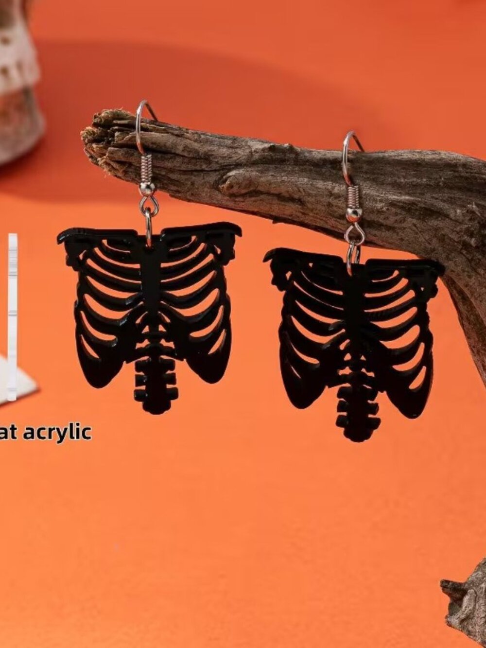 2pcs Gothic Halloween Horror Black Openwork Skeleton Pendant Earrings